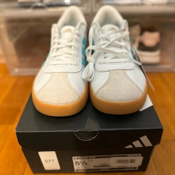 Adidas White and Aqua Sneakers with Gum Soles - Picture 3 of 5